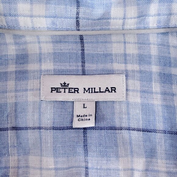 Peter Millar Mens Size Large Blue White 100% Linen Long Sleeve Button Down Shirt - Picture 8 of 12